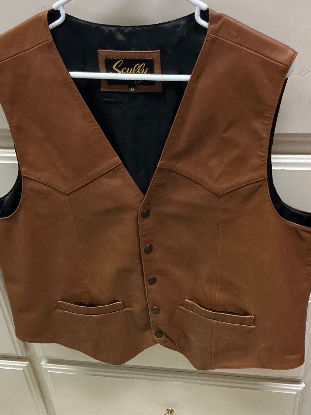 Scully Brown Leather Button-Front Vest